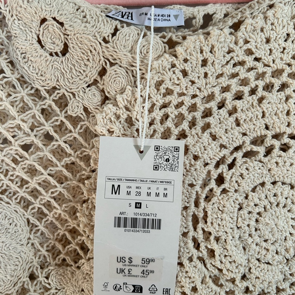Zara Ecru 100% Cotton Crochet Lace Top NWT MEDIUM - Picture 4 of 4